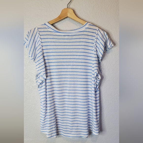 💚5/$25 Ella Moss Blue & White Gemma Striped Tee V-Neck Top Size XL - Picture 5 of 6
